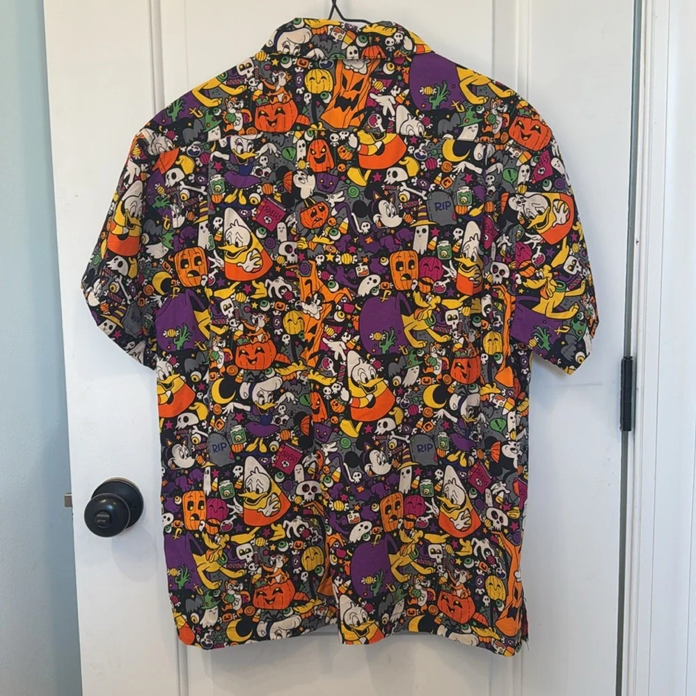 DISNEY PARKS HALLOWEEN CHARACTER BUTTON DOWN TOP MEDIUM AOP - Picture 4 of 5